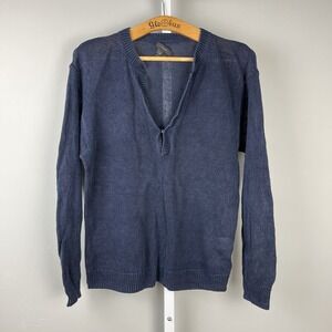 J. Crew Navy Blue 100% Linen Sweater Womens‎ XS Open Knit Pullover Coastal